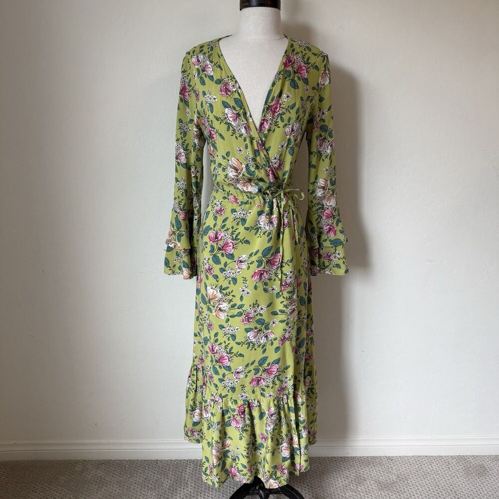 Womens Boho Floral True Wrap Bell Sleeve Maxi Dress Spring Wedding Guest Travel